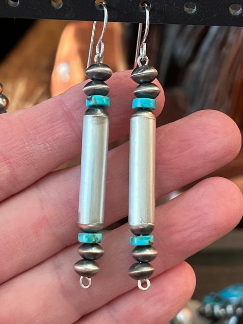 Handcrafted Sterling Silver and Turquoise Beaded Dangle Earrings by Crystal Haley