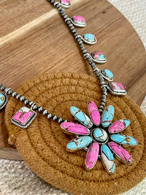 Handmade Sterling Silver Cotton Candy Necklace Signed Nizhoni