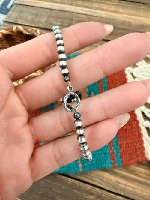 Handcrafted Lapis & Sterling Silver Pearl Beaded Bracelet
