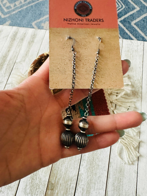 Handcrafted Sterling Silver Chain Beaded Dangle Earrings