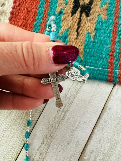 Handcrafted Turquoise & Sterling Silver Beaded Rosary Necklace