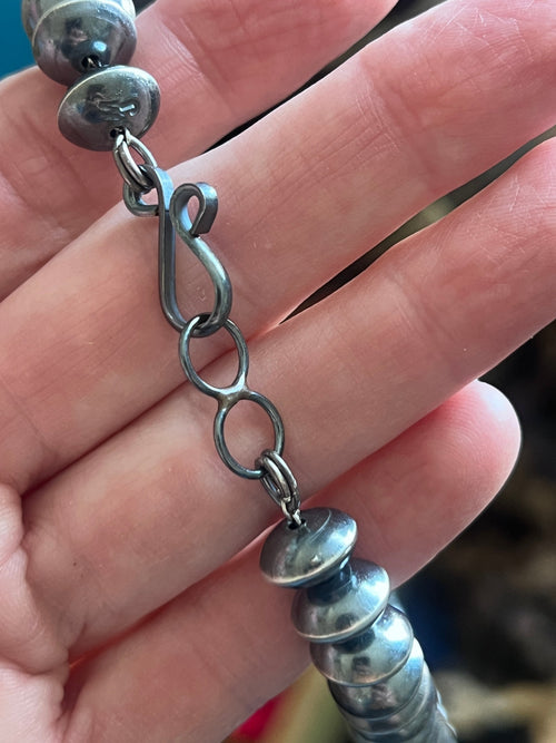 Handcrafted 11mm Sterling Silver Saucer Pearl Bead Necklace by Michelle Jameson, 24-1/2 inches