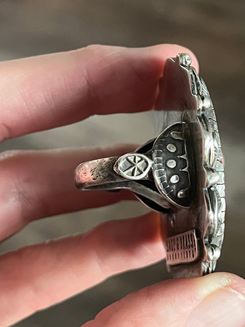 Artisan Sterling Silver and Broken Bow Variscite Statement Ring by Cailey Elle, Size 9.5