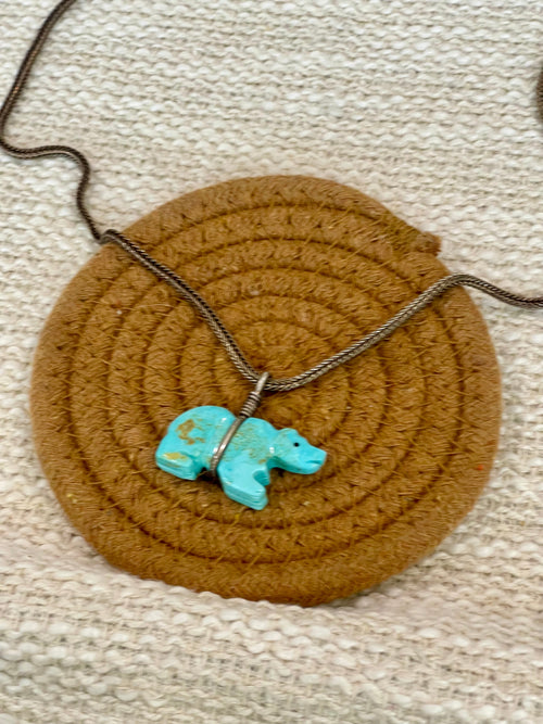Vintage Old Pawn Turquoise and Sterling Silver Bear Necklace
