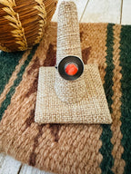 Handcrafted Old Pawn Sterling Silver & Red Spiny Ring Size 9.25