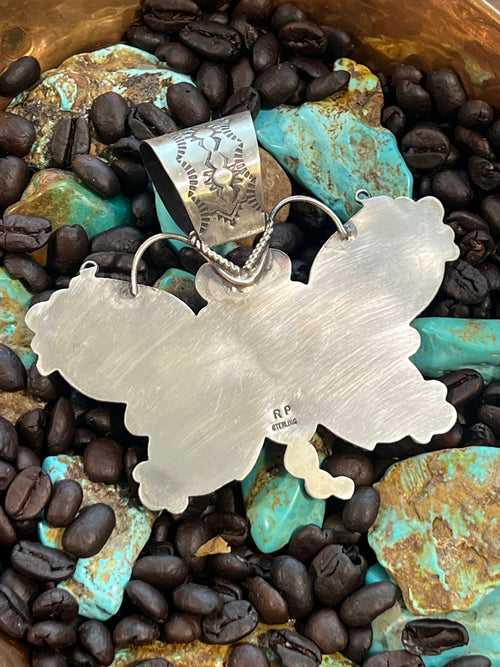 Apache Sterling Silver and Orange Spiny Oyster Shell Butterfly Pendant by Rosella Paxson