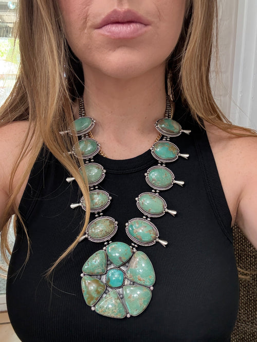 Handmade Sterling Silver & Royston Statement Necklace