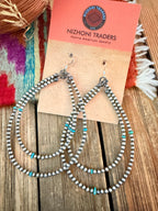 Handcrafted Turquoise & Sterling Silver Pearl Beaded Dangle Hoop Earrings