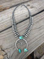 Beautiful Handmade Sterling Silver & Sonoran Mountain Turquoise Squash Blossom Necklace