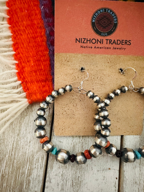 Navajo Spiny, Turquoise & Sterling Silver Beaded Dangle Earrings