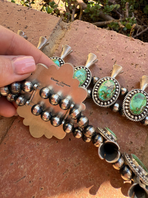 Navajo Sterling Silver & Sonoran Mountain Turquoise Necklace Set By Charles Johnson