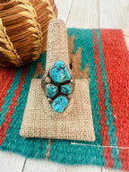 Old Pawn Navajo Sterling Silver & Kingman Turquoise Cluster Ring Size 10.25