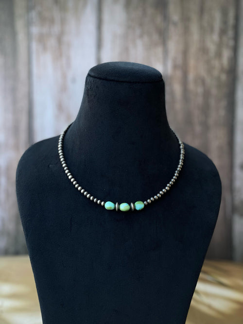 Handmade Sterling Silver Beaded Necklace 18”