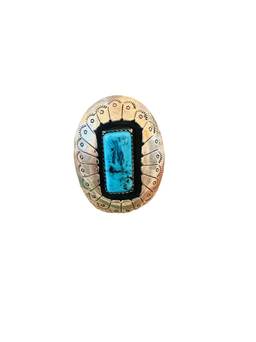 Old Pawn Navajo Sterling Silver & Turquoise Ring Size 11.75