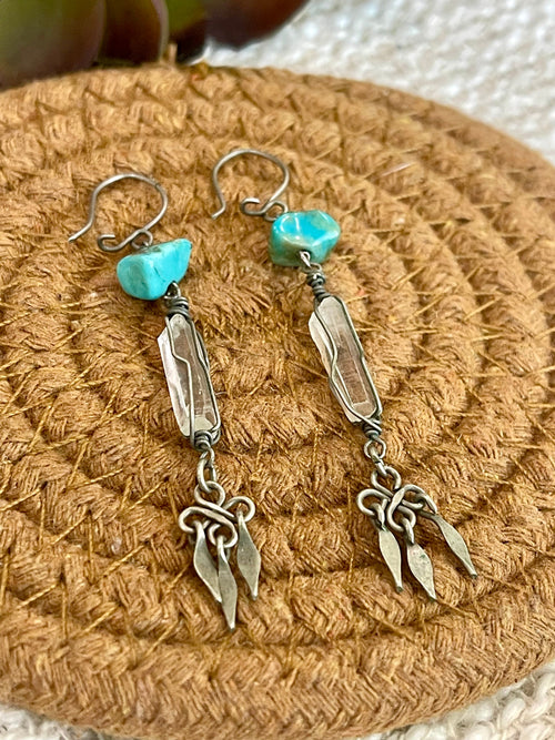 Old Pawn Handmade Sterling Silver & Turquoise Dangle Earrings