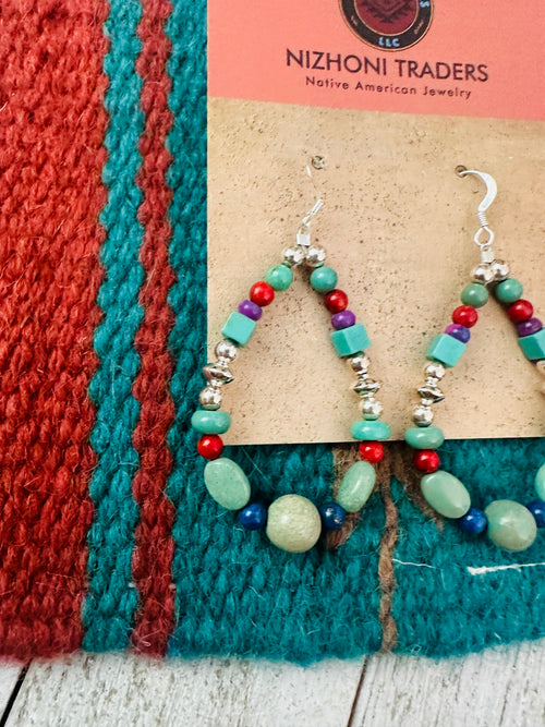 Handcrafted Multi Stone & Sterling Silver Dangle Hoop Earrings