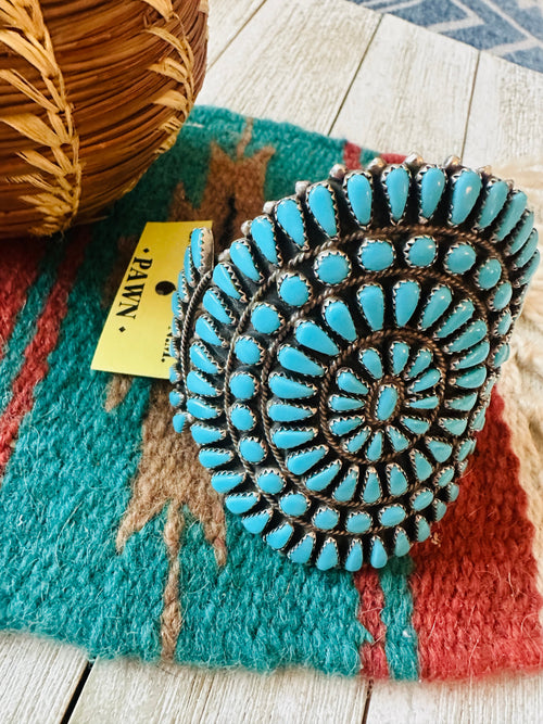 Old Pawn Sterling Silver & Turquoise Cluster Cuff Bracelet /