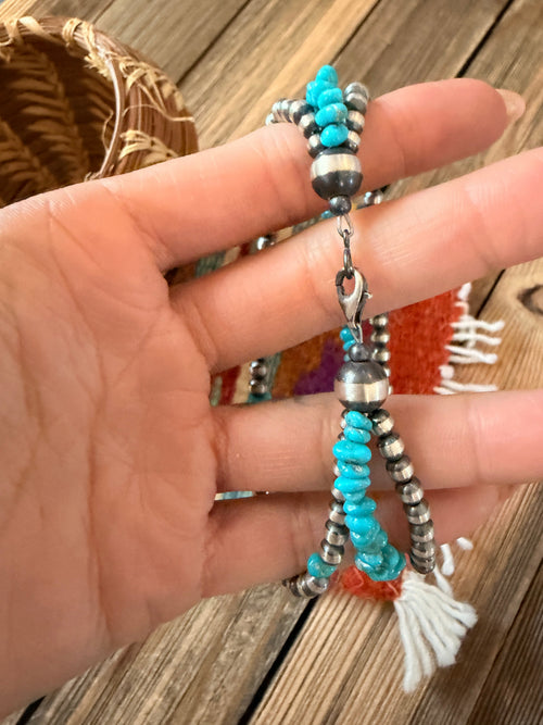 Handcrafted Turquoise & Sterling Silver Triple Strand Beaded Bracelet