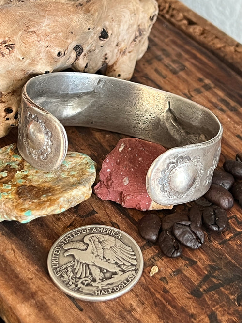 Hand Forged Old Pawn Sterling Silver & Turquoise Ingot Cuff Bracelet by Santa Fe Artist, Buffalo, The Zephyr
