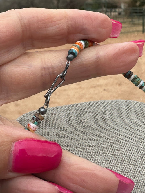 Handcrafted Kingman Turquoise & Spiny Sterling Silver 5mm Beaded Necklace