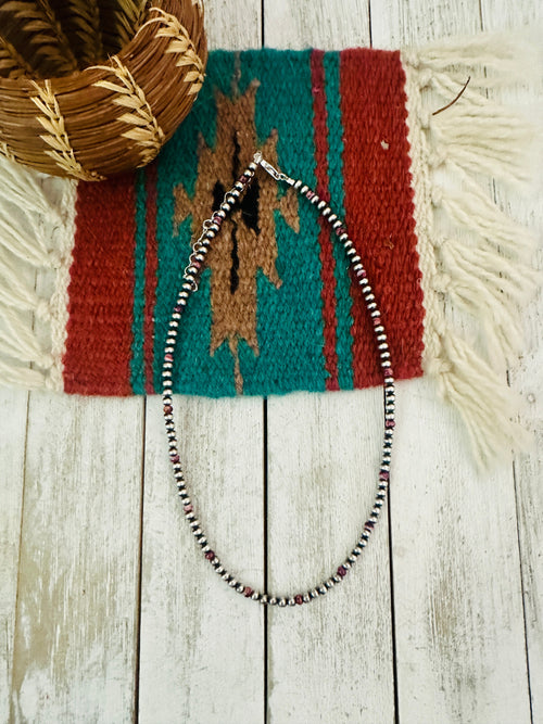 Handcrafted Sterling Silver Pearl & Purple Spiny Beaded 16” Necklace