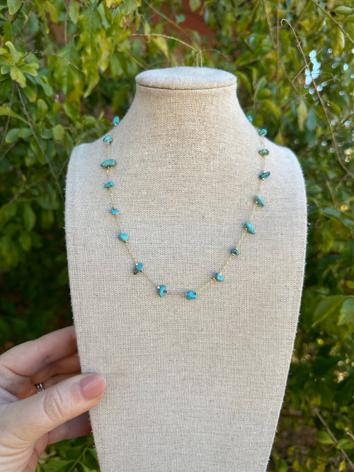 “The Golden Collection” Wild Storm Handmade Turquoise Beaded 14k Gold Plated Necklace