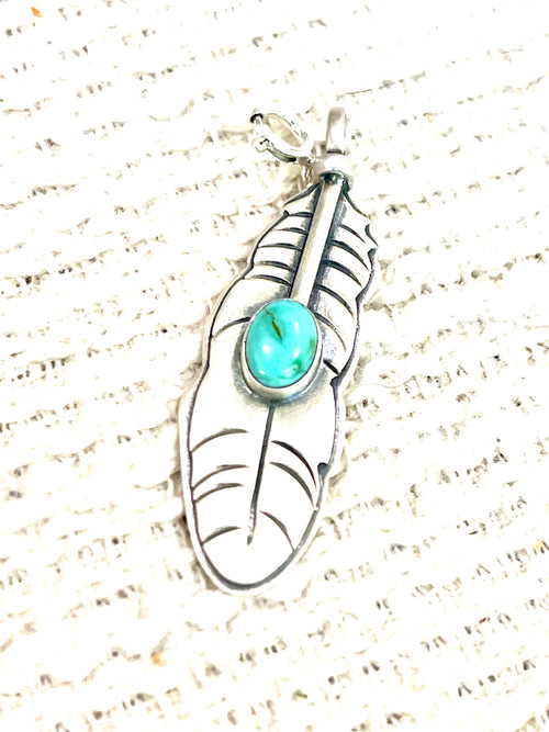 Handcrafted Sterling Silver & Turquoise Feather Charm