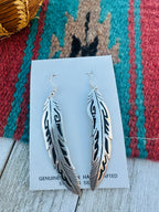 Handcrafted Sterling Silver Beaded Feather Dangle Earrings