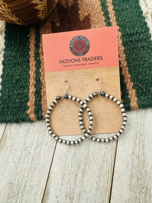 Handcrafted Sterling Silver Pearl Beaded Dangle Hoop Earrings