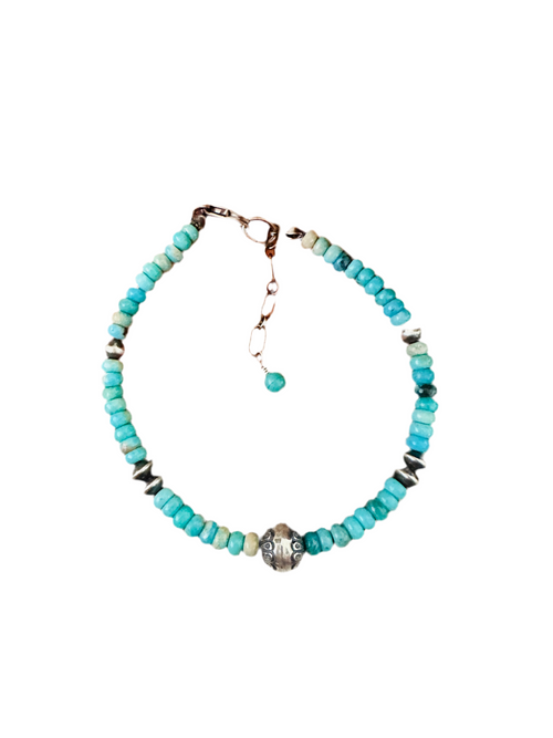 Navajo Sterling Silver Pearl & Turquoise Beaded Bracelet