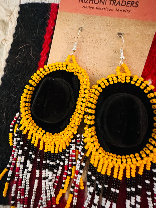 Navajo Beaded Cowboy Hat Dangle Earrings