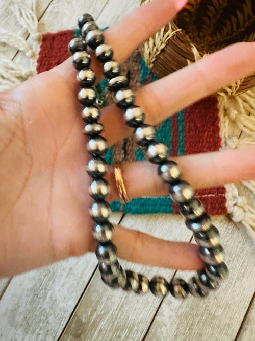 Handcrafted Turquoise & Sterling Silver Pearl 20” Beaded Necklace