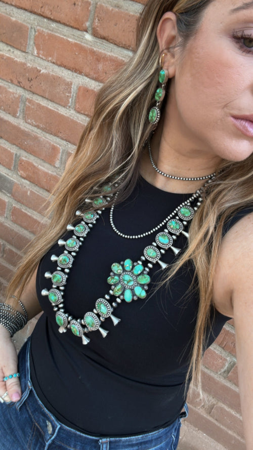 Navajo Sterling Silver & Sonoran Mountain Turquoise Necklace Set By Charles Johnson