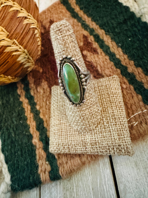 Old Pawn Handcrafted Turquoise & Sterling Silver Ring Size 7.75