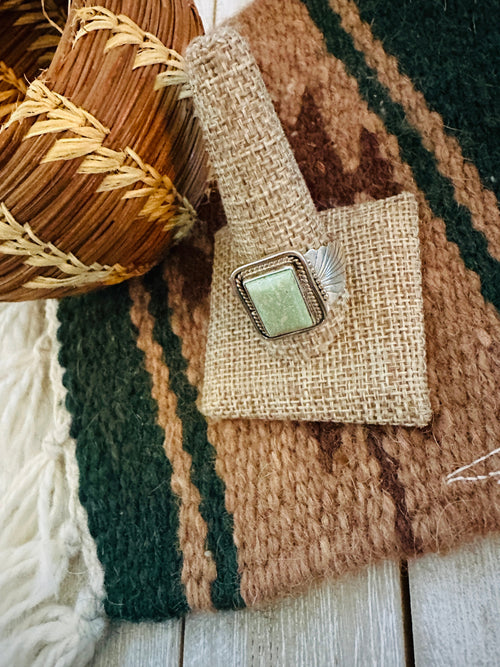 Old Pawn Handcrafted Turquoise & Sterling Silver Ring Size 12.5