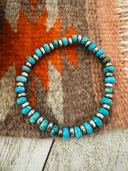 Navajo Turquoise & Sterling Silver Pearl Beaded Stretch Bracelet