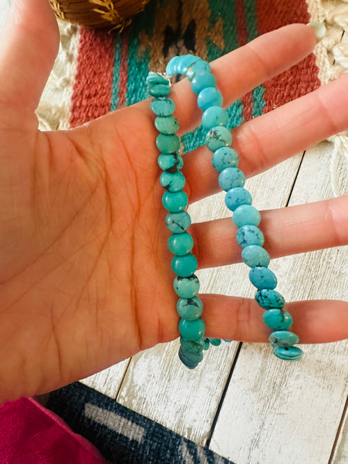 Handcrafted Turquoise & Sterling Silver 16” Beaded Necklace