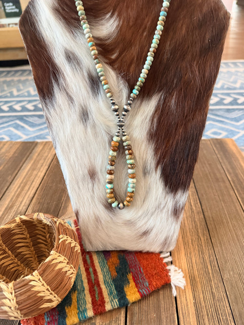 Handcrafted Turquoise & Sterling Silver Beaded Jacla Necklace