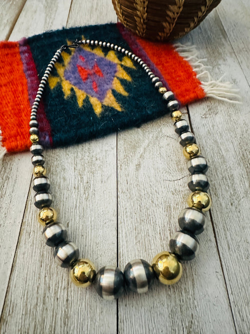 Handcrafted Sterling Silver & Gold Beaded 18” Necklace