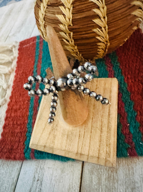 Handcrafted Sterling Silver Pearl Beaded Bow Adjustable Ring