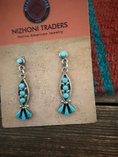 Handcrafted Old Pawn Sterling Silver & Turquoise Dangle Earrings