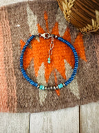 Navajo Sterling Silver Pearl, Lapis & Turquoise Beaded Bracelet