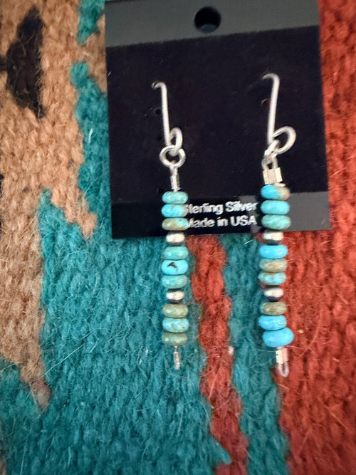 Handmade Sterling Silver and Turquoise Beaded Dangle Earrings