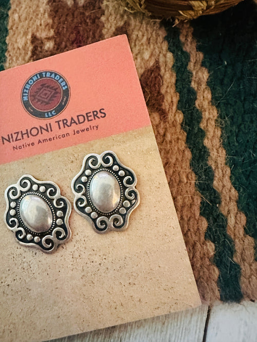 Old Pawn Navajo Sterling Silver Concho Post Earrings