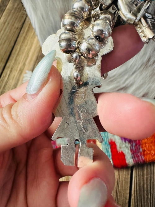 Old Pawn Handcrafted Turquoise & Sterling Silver Beaded Kachina Necklace by Doris Smallcanyon