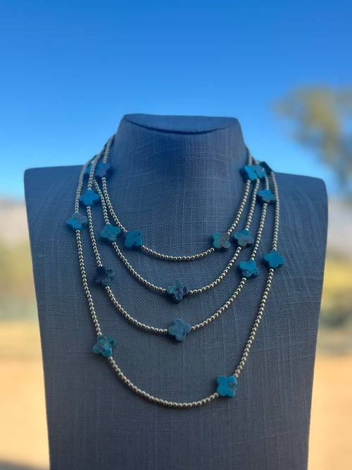 Cle’vara Turquoise, Gold & Sterling Silver Beaded Necklace and Bracelets