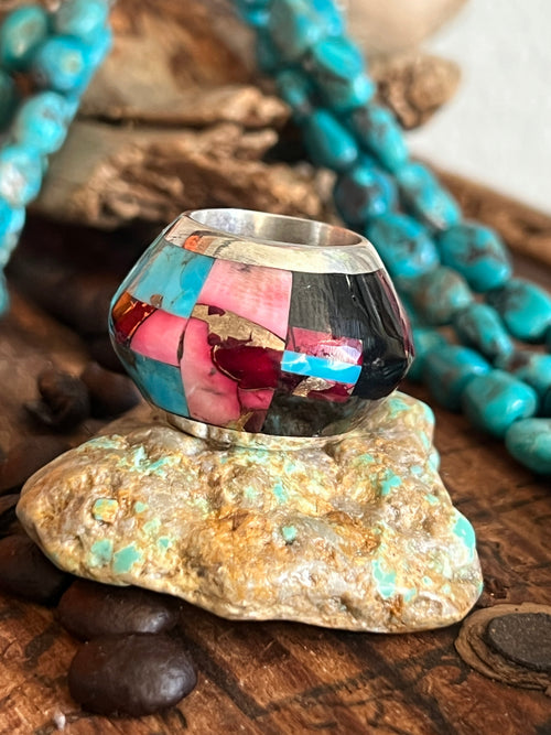 Daniel Coriz Triple Strand Turquoise and Sterling Beaded Necklace w/ Removable Sterling Silver & Stone Inlay Bead