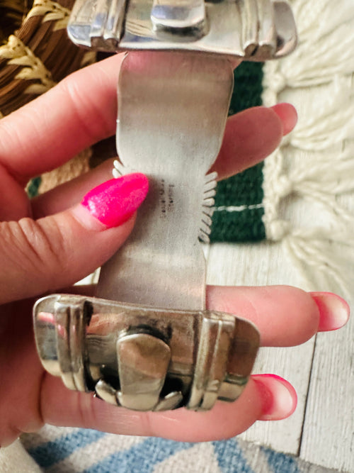 Old Pawn Navajo Coral & Sterling Silver Cuff Bracelet by Daniel Mike