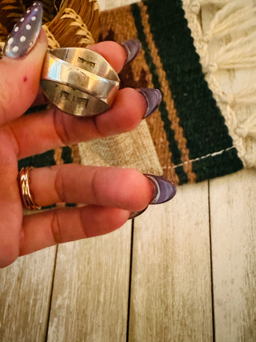 Old Pawn Handcrafted Turquoise & Sterling Silver Inlay Ring Size 12.5