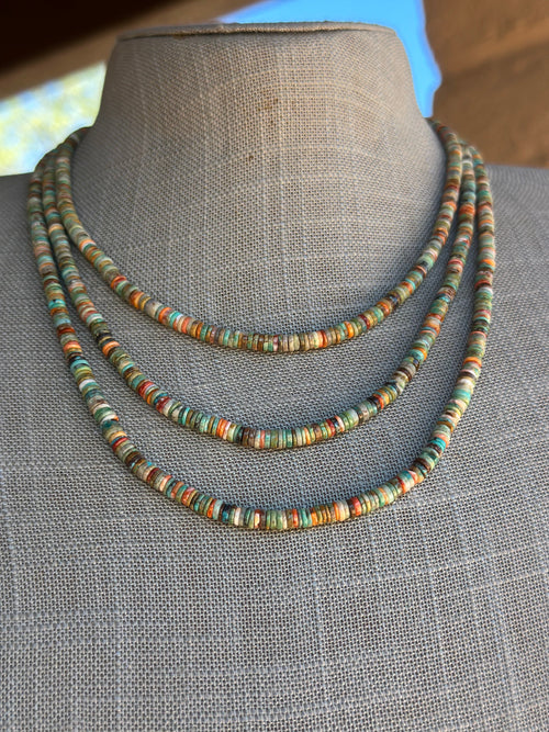 Handcrafted Kingman Turquoise & Spiny Sterling Silver 4mm Beaded Necklace